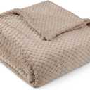 PAVILIA Tan Taupe Throw Blanket for Couch, Twin Bed, Soft Fleece Throws for Sofa Chair, Fuzzy Waffle Textured Blanket, Cozy Warm Lightweight All Season Blanket Throw, 60x80