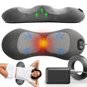 Upgraded 3-in-1 Portable Lumbar Pillow for Back Relief, Smooth Spine Triple Fusion Back Massager with Stretch, Vibration & Heat, Includes 5000mAh Power Bank for Deep Relaxation on Bed, Sofa & Car