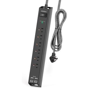 Surge Protector Power Strip - Extension Cord with Addtam 6 AC Outlets 4 USB (2 USB-C Ports), 1875W/15A, Flat Plug with Overload Surge Protection, Outlet Extender for Home Office Dorm Room Essentials