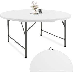 Fivenl 5 FT Round Folding Tables White Foldable Table, Fold-in-Half with Carrying Handle Portable Plastic Table for Party, Dining, Wedding, Camping, Picnic, Indoor Outdoor Events