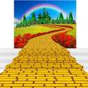 Outus 2 Pcs Large Runner Brick Road Runner and Emerald Castle Backdrop Halloween Party Decorations Brick Road Backdrop Floral Rainbow Photography Background Princess Decorations Party Supplies