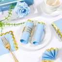 LIYH 200Pcs Blue Napkins Party Napkins 5In 2-Ply Paper Disposable Floral Cocktail Beverage Napkin Gold Scalloped Edges Baby Blue Napkin for Bridal Shower Birthday Party