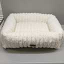 Washable Dog Bed for Small Medium Dogs - Rectangle Orthopedic Corduroy Fleece Pet Bed with Removable Cover and Nonskid Bottom, Calming Puppy Bed Soft Pet Sofa, Cream(25x21x7inchs)