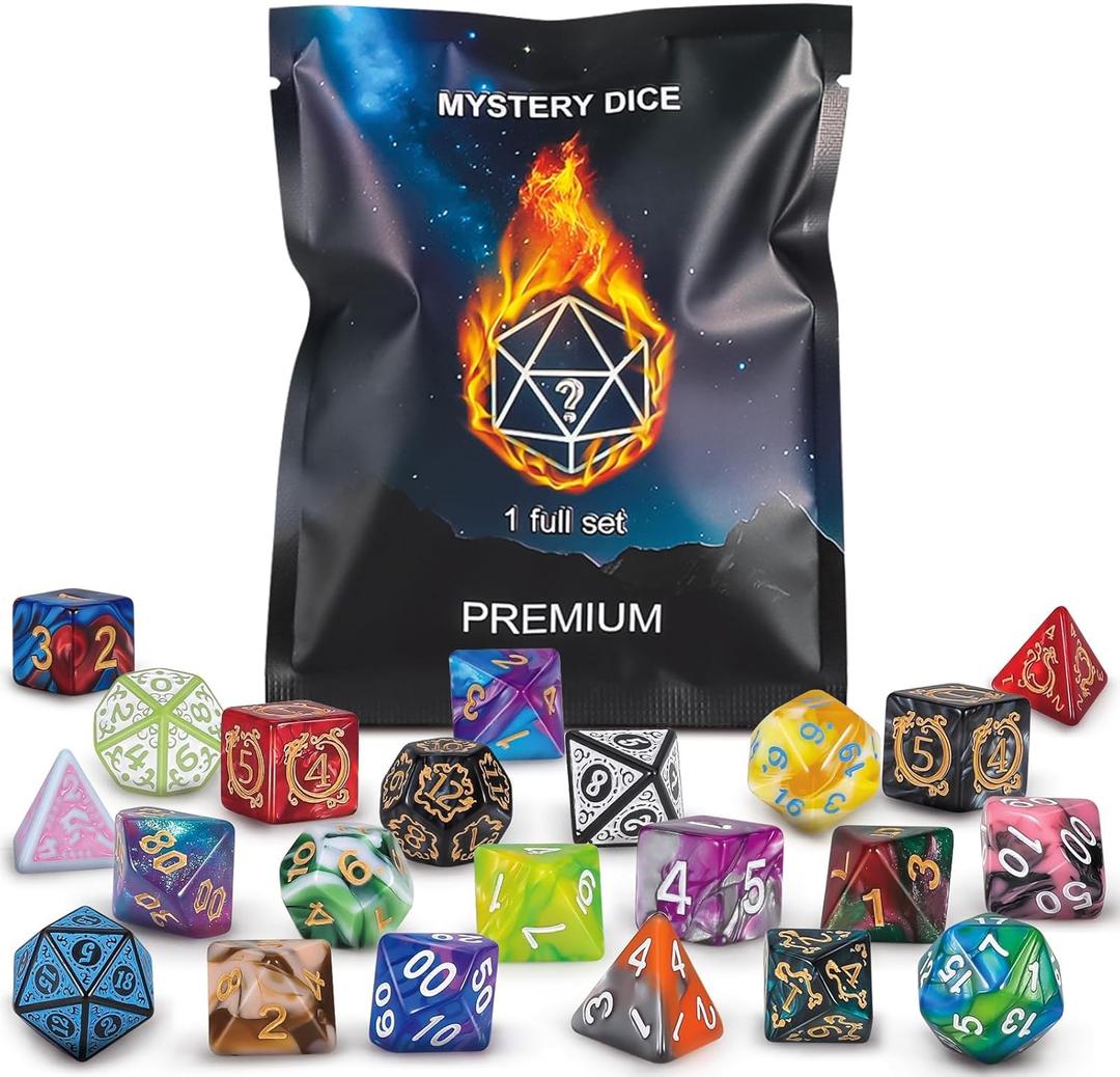 QMAY Polyhedral Dice - Mystery Dice Set, Various Styles, Random DND Dice Patterns & Dice Bag, Mystery Bags, D&D Gifts for Dungeons and Dragons, RPG, MTG, Role Playing Table Game