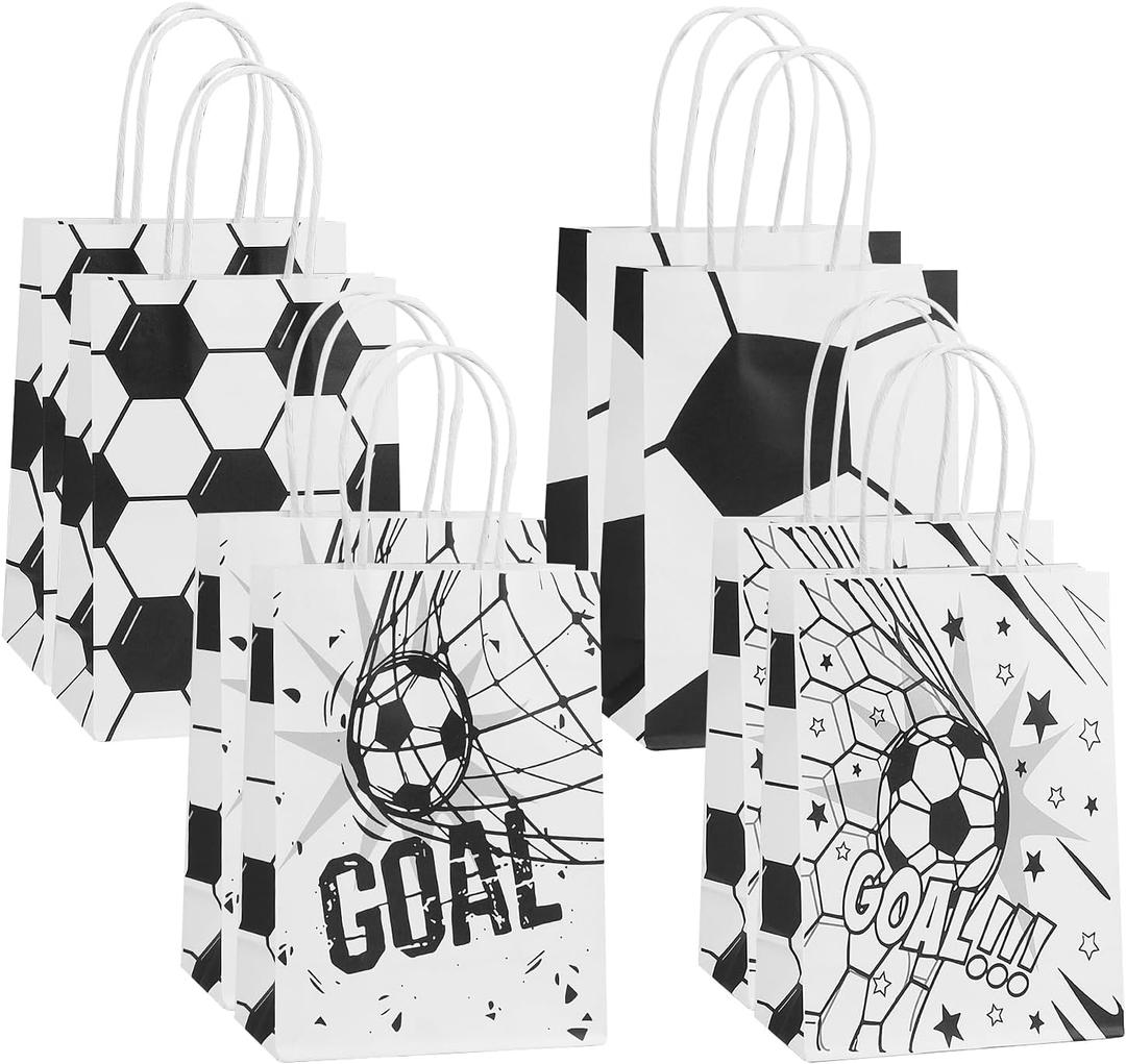 3 x Colodeol 8 Pcs Soccer Themed Party Gift Bags with Handles – Soccer Party Favor Bags, Paper Goodie Bags Treat Candy Bags for Kids Adults Soccer Party Supplies