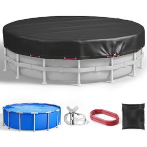 8Ft Round Pool Cover, Upgraded 420D Heavy Duty Oxford Fabric Pool Covers for Above Ground Pool with Winch and Cable, All Season Inflatable Pool Cover for UV Resistant, Waterproof and Dustproof