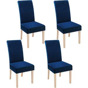 Smiry Velvet Stretch Dining Room Chair Covers Set of 4, Soft Removable Washable Chair Slipcovers Kitchen Parsons Chair Protector, Federal Blue
