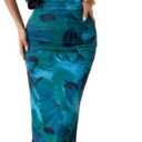 LIGHT DOT Women's Summer Dress Printed Strapless Tube Bodycon Maxi Side Slit Mesh Layered (Blue)