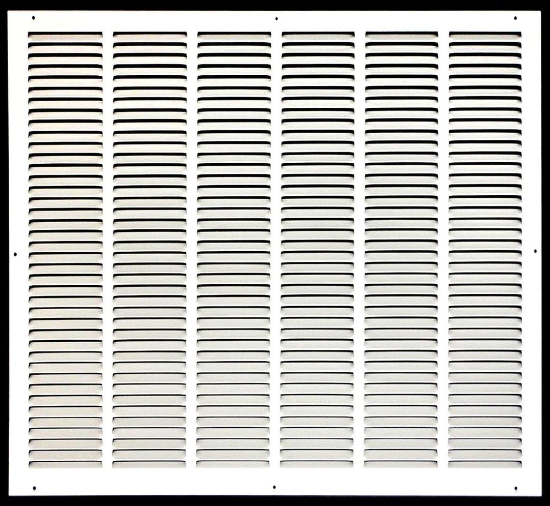 HVAC Premium 32'' x 32'' [Duct Opening] Flat Stamped Steel Return Air Grille - Sidewall and Ceiling - HVAC Vent Duct Cover - White [Outer Dimensions: 33.75''w X 33.75''h]