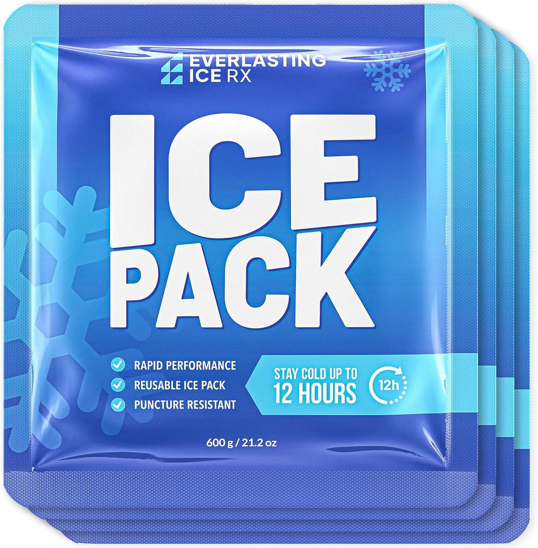 Rapid Performance Reusable Ice Packs for Coolers or Lunch Box | 4 Pack | Cold for Up to 12 Hours | Ice Packs for Cooler, Long Lasting for Camping, Beach, Large / 600 Grams