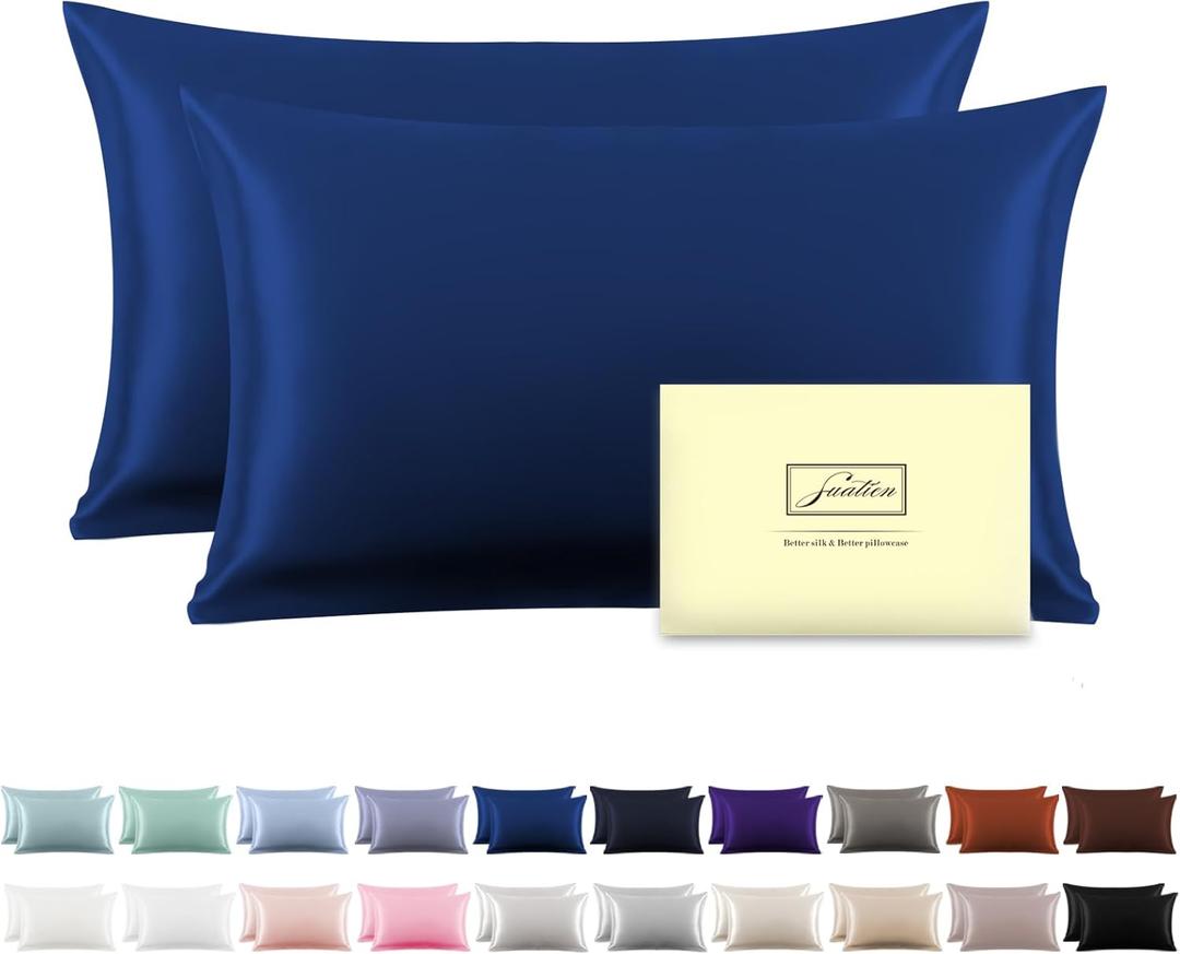 Silk Pillowcase for Hair and Skin,Soft,Breathable and Sliky 100% Standard Size Pillow Cases Set of 2,Both Sides Natural Mulberry Silk Pillowcases with Hidden Zipper(Standard Size 20"X 26",2pcs) (Royal Blue-2 Pack)