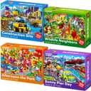 QUOKKA 100 Piece Puzzles for Kids Ages 4-6 4 Jigsaw Puzzles for Kids Ages 6-8 Search and Find Animals and Construction Vehicles for Children 5-8 Educational Learning Toy for Boys and Girls 8-10