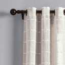Lush Decor Farmhouse Textured Grommet Sheer Window Curtain Panel Pair, 38"W x 95"L, Beige