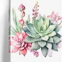 LYUNSHUO Succulent Wall Art Botany Canvas Print Bathroom Decor Green Pink Flower Plant Picture Floral Artwork for Living Room Bedroom Office Home Decor Frame Ready to Hang(Flower-8, 16.00"x24.00")