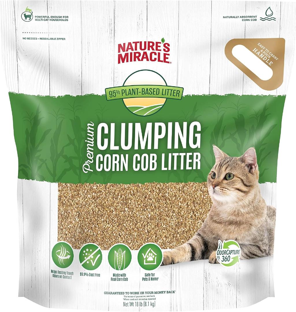 Nature's Miracle Premium Clumping Corn Cob Litter, Tough Odor Bio-Enzymatic Formula, Dust Free (18 lb)