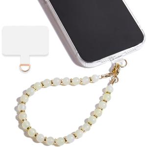 Marble Beaded Phone Wrist Strap,Detachable Phone Bracelet Strap with Tether Tab,Hands-Free Wristlet Strap (Beige)