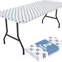 misaya 2 Pack Rectangle Vinyl Table Cloth, Elastic Fitted Tablecloth with Flannel Backing, Waterproof Plastic Table Cover Fits 6 Foot Folding Tables for Picnic, Camping and Outdoor (White, 30" x 72")