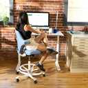 HAG Capisco Sit to Stand Chair-Black Frame-Upholstered Dark Gray, 29 inches x 29 inches x 37.5 inches