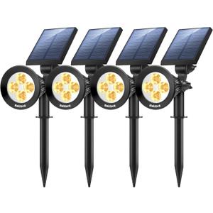 Nekteck 4 Pack Solar Lights,2-in-1 Outdoor Solar Spotlights Powered Adjustable Wall Light Landscape Lighting,Bright and Dark Sensing,Auto On/Off for Yard, Pathway, Walkway, Garden, Driveway (Warm White)