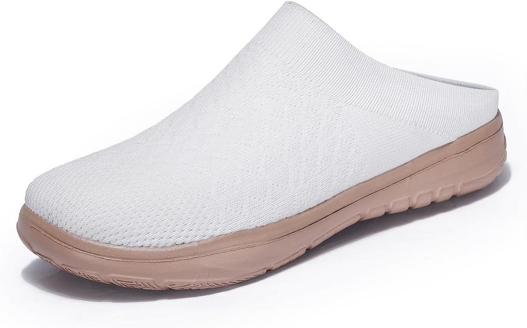 Lightweight Slip-On Clog Shoes for Women & Men  Breathable Knit Upper, Soft Cushioned Sole, Indoor Outdoor Comfort Mules (9.5, White)