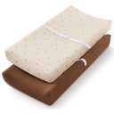 Blissful Diary Muslin Changing Pad Cover for Girls Boys, Ultra Soft Breathable Cotton, Baby Diaper Change Table Pad Covers, 2Pack (Sunshine&Brown)