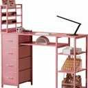 Manicure Table Nail Desk for Nail tech with Drawers and Power Outlet,Nail Beauty Table with Storage and Open Shelves for Home,Workshop,Makeup Beauty Salon Workstation (Pink), 47.24" L x 15.75" W x 47.24" H