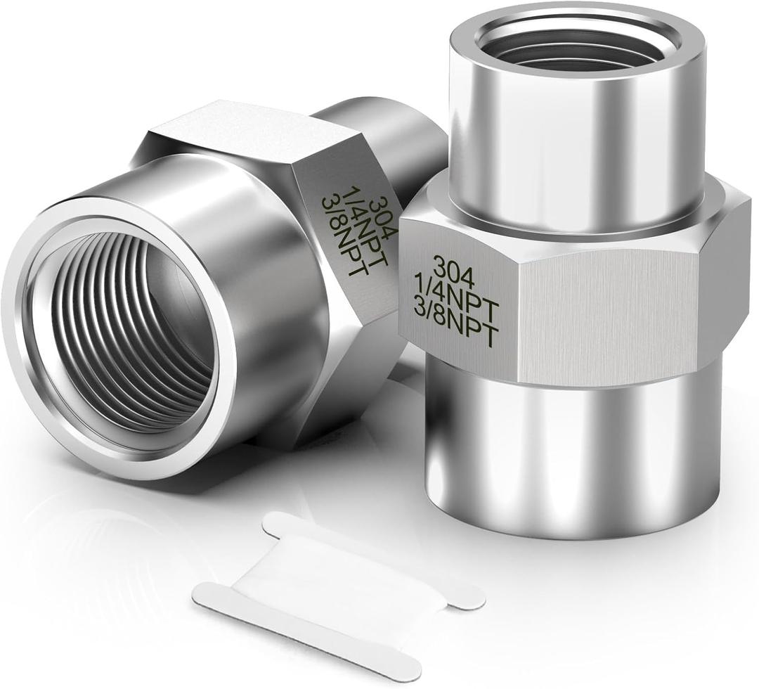 TAISHER 2PCS Forging of 304 Stainless Steel Pipe Fitting, Coupling, 3/8-Inch Female Pipe x 1/4-Inch Female Pipe