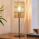 EDISHINE 19.1" Rattan Table Lamp, Tall Bedside Lamp with W-Knit Lampshade, Pull-Chain Switch & E26 Socket, Metal Base Boho Nightstand Lamp for Bedroom, Living Room, Office