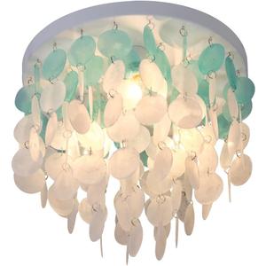13.8" Capiz Shell Ceiling Light Fixtures 3 Lights Boho Shells Flush Mount Light for Bedroom, Kitchen Island, Bathroom, Entryway, Hallway, White and Blue