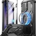 i-Blason for Samsung Galaxy S24 Case with Camera Cover Stand, [Compatible with MagSafe] [Built-in Screen Protector], Anti-Fall Magnetic Phone Case for Samsung Galaxy S24 6.2", Black