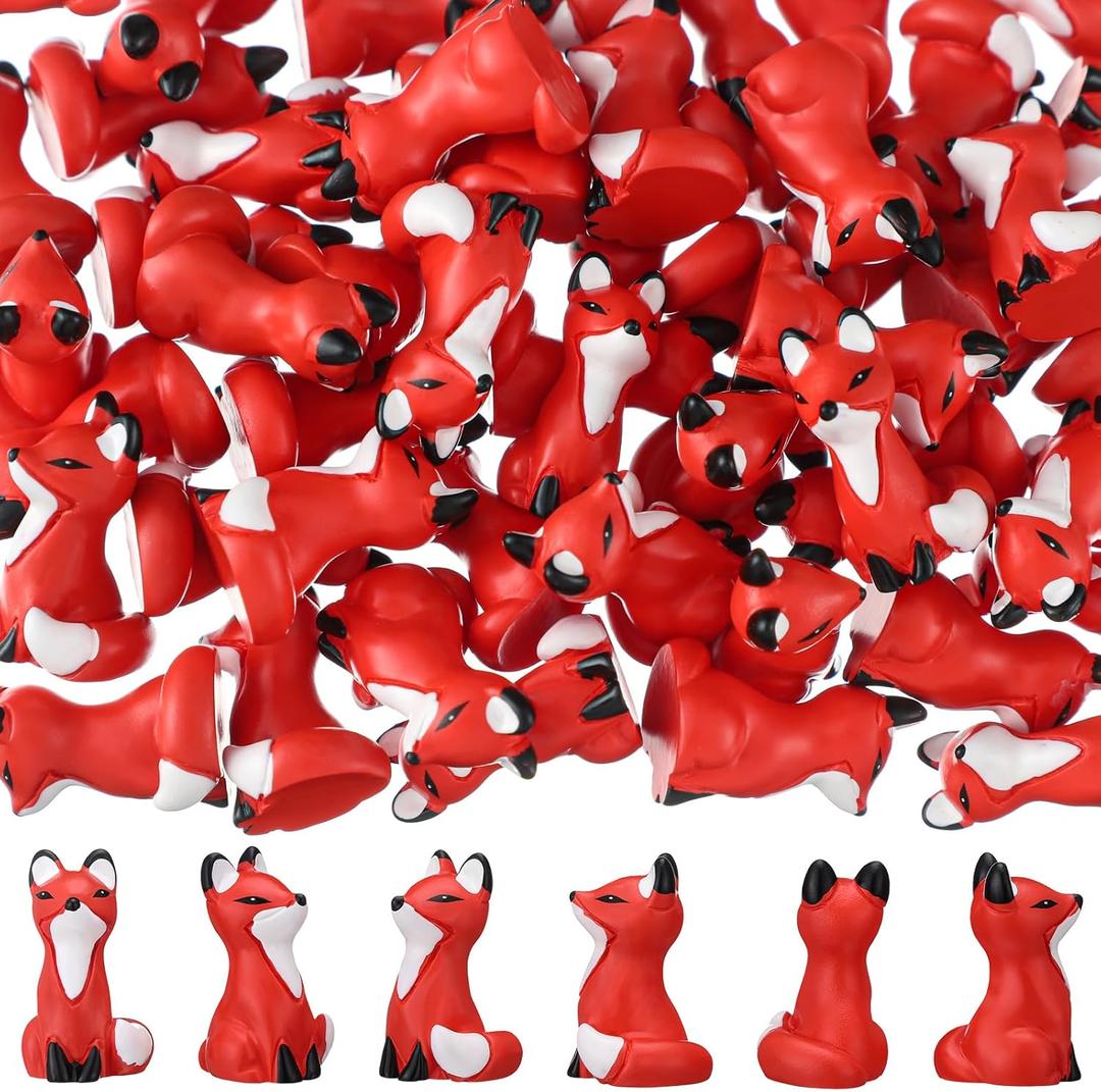 Wesiti 50 Pcs Mini Resin Fox Figures Foxes Figurines Set Fox Animal Statue Tabletop Tray Centerpiece for Spring Summer Home Decoration Gift Party Favors Desktop Decoration(Sitting)
