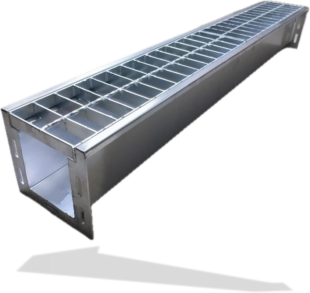 304 Stainless Steel Channel Drain with Galvanized Steel Drain Grate 39.4x5.9x5.5 in, B125 Channel Drain Kit for 3 Pipe, Heavy Duty Durable Trench Drain System for Outdoor, Driveway, Garage, Yard