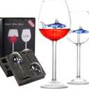 Shark 3D Blue Colored Wine Glasses (Set of 2), Personalized Red Wine Cups, Modern Shark Lover Gifts for Women, Party, Birthday, Wedding (Goblet)