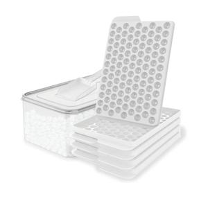WIBIMEN Mini Ice Cube Trays, 0.55” Tiny Pebble Ice for Iced Coffee & Cocktails, Fast Chill, Easy Twist Release, Stackable with Lid & Storage Bin (4 Pack, White)