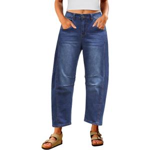 Utyful High Waisted Stretch Jeans for Women Trendy Womens Wide Leg Jeans Blue Women's Barrel Pants Classic Blue X-Large US Size 16 to 18
