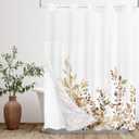 Tititex No Hooks Snap in Liner Tan Eucalyptus Leaves Shower Curtain Sets, Hotel Luxury Double Layers Waterproof Fabric & See-Through Top Window Bathroom Decorative 72x78 Inch