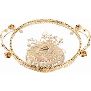 Gold Glass Fruit Tray, Metal Glass Fruit Plate Bucket Basin, Candy Plate with Alloy Base for Display Flowers