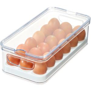 iDesign Crisp Plastic Refrigerator and Pantry Egg Bin, Modular Stacking Food Storage Box for Freezer, Fridge, Holds up to 18 Eggs, BPA Free, 12.72" x 6.32" x 3.88", Clear and White