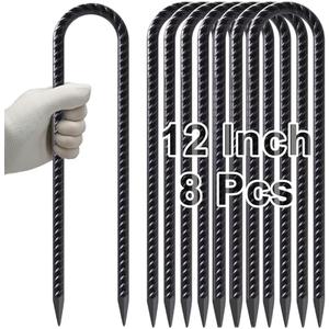 VVOKGO Trampoline Stakes 12 Inches Anchors High Wind Heavy Duty, 8-Pack U Shaped Tie Down Anchor Kit for Ground, Camping Tent, Soccer Net, Swing Set, Black