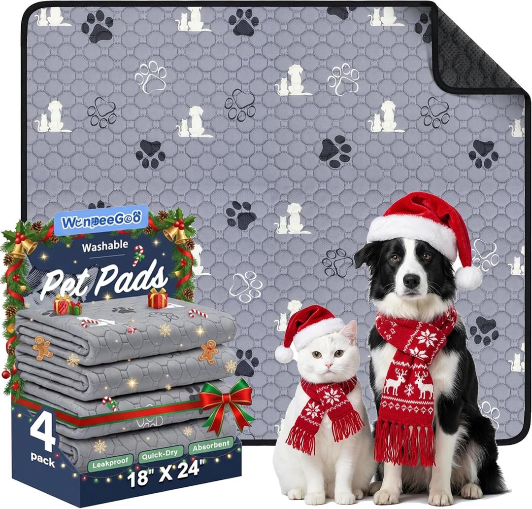 Washable Pee Pads for Dogs, 4 Pack Absorbent Reusable Training Dog Pads Pet Puppy Pads, Non-Slip Potty Pads for Whelping, Playpen, Crate, Bed, Grey 18"x24" (Gray)