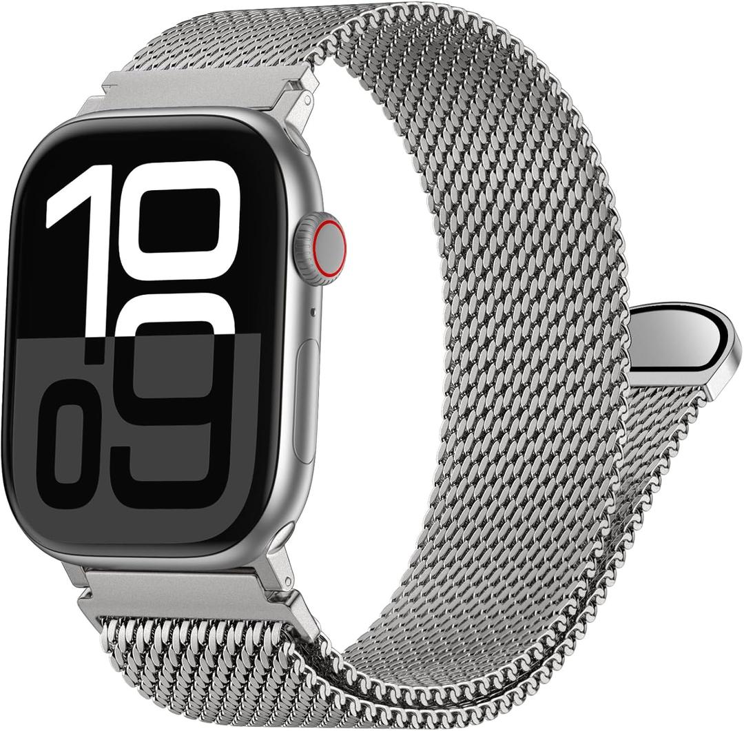 Milanese Mesh Loop Compatible with Apple Watch Bands for Men 44mm 49mm 45mm 46mm 40mm 38mm 41mm 42mm, Stainless Steel Metal Magnetic Strap for iWatch Band Series 11 10 9 8 7 6 5 4 3 2 1 SE Ultra3 2 1 (Titanium)