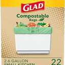 Pack Of 2 Glad Kitchen Compost Bags, 2.6 Gallon Small Flat Top Bags, Unscented, 22 Count 