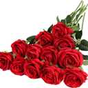 Hawesome 12PCS Artificial Silk Flowers Realistic Roses Bouquet Long Stem for Home Wedding Decoration Party, 12pcs, Red
