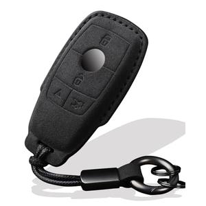 Xmzaimy Key Fob Cover for Mercedes Benz 2017-2020 E-Class S-Class 2019-2021 A-Class C-Class G-Class C E S G GLA GLC GLS GL GLE GLS Key case Smart Button Keys Case Protector Suede (Black, Style B)
