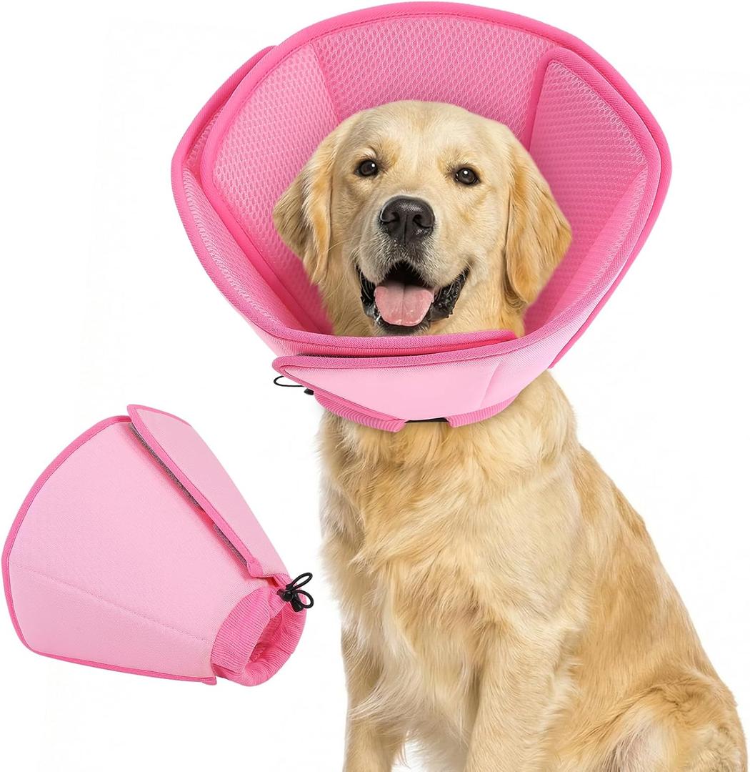 Dog Cone Collar - Soft Elizabethan Collar for Dogs After Surgery, Comfy Cone for Dogs to Stop Licking, Adjustable Dog Cone Alternative for Wound Healing (Pink L)