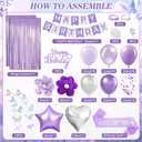 Purple Birthday Decorations for Women Girls, Lavender Silver Metallic Balloons Glitter Sash Fringe Curtain Butterfly Decor Cake Topper Happy Birthday Banner Butterfly Party Decorations Lavender Bday