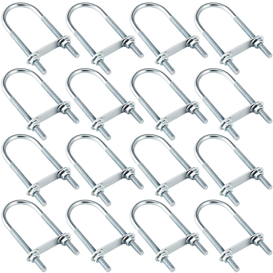 Therwen 16 Sets Round U Bolts Zinc Plated Steel Round Bend U Clamp with Nut Plate Washer (M8 x 44 mm X 129 mm)
