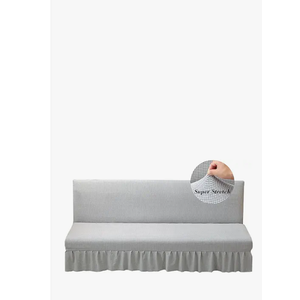 HFCNMY Stretch Armless Futon Cover with Skirt, Knitted Jacquard, Light Grey, Modern Style, Machine Washable, Elastic Bottom, Checkered Pattern, Sofa Cover, Furniture Bed Protector