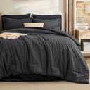 Bedsure Queen Comforter Set Black - Bed in a Bag Queen Size Bedding 7 Pieces, Cationic Dyed Bed Set Gift for Family, Black Soft Bedding for All Seasons Comforter with Sheets, Pillowcases & Shams
