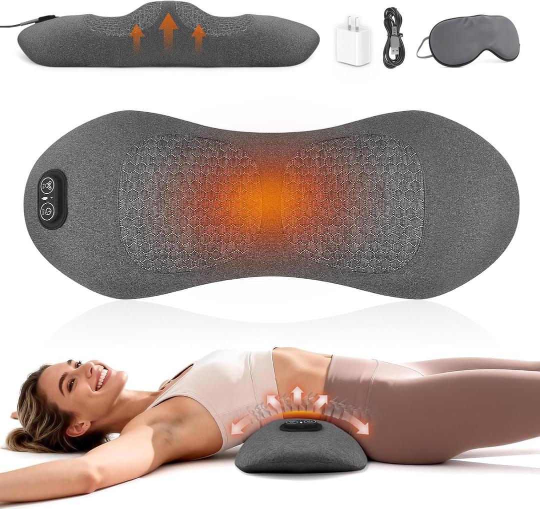 Triple Fusion Back Massager with Heat, Vibration & Traction  3-in-1 Lumbar Support Pillow for Lower Back & Sciatica Pain Relief, Smooth Comfort Spine Support Device for Home Use